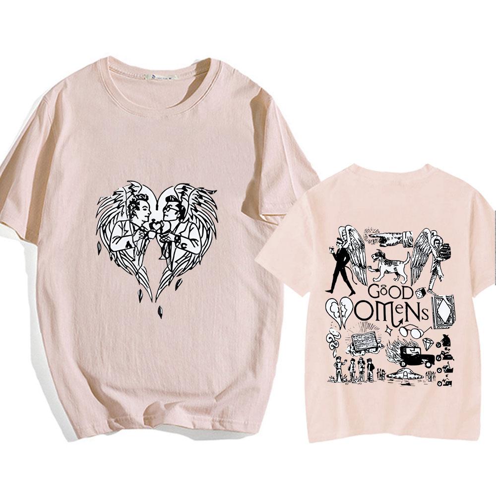 TV Play Good Omens T Shirt Short Sleeve Retro High Quality Tee-shirt Summer Gothic Fashion Tshirt Back Printing Harajuku Clothes