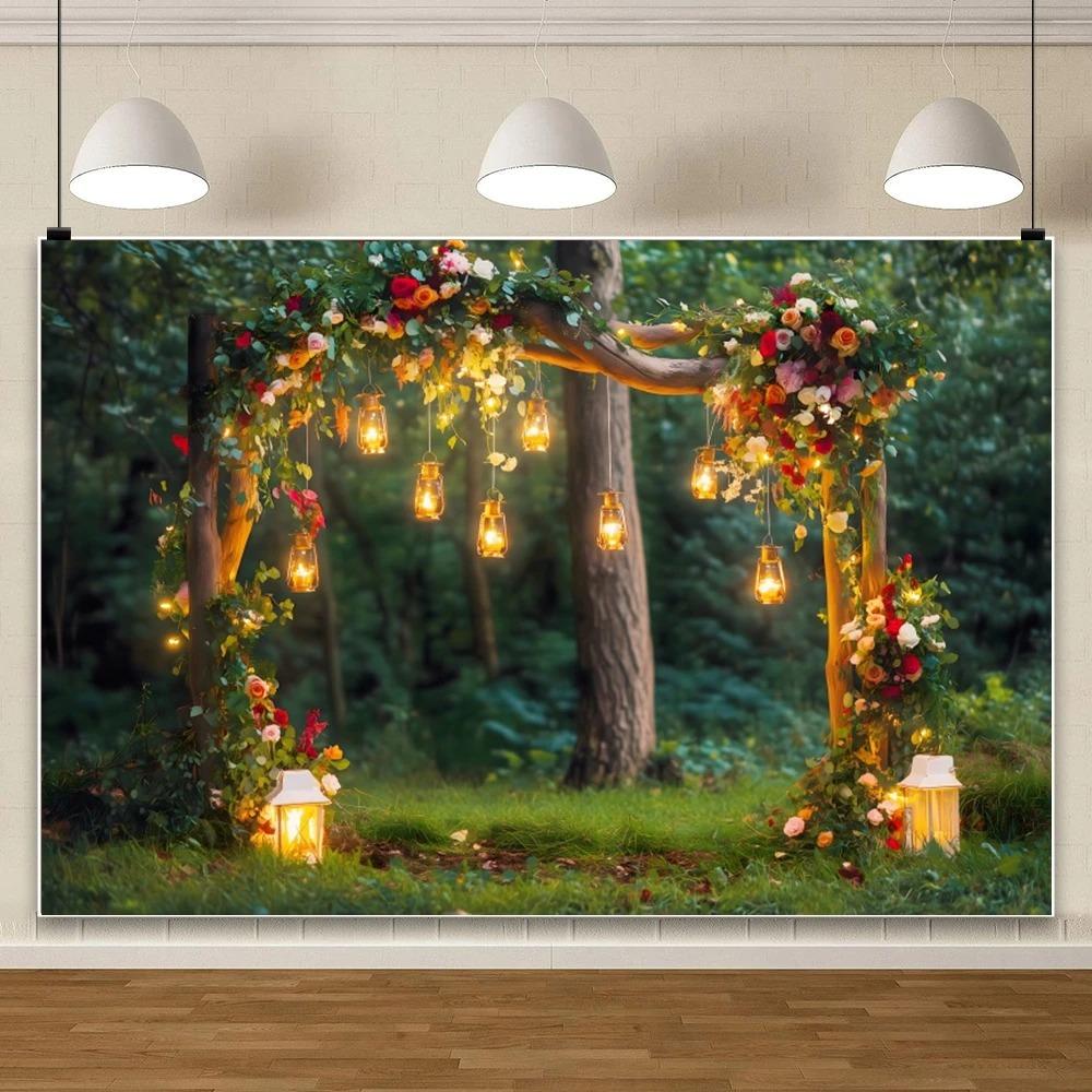 Fundo Romântico de Arco de Flores para o Dia dos Namorados, Decoração com Lanternas para Casamento, Noivado, Estúdio de Fotografia