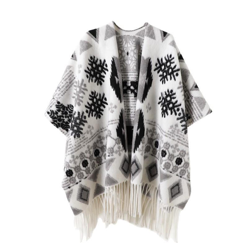 Geometric Snowflake Autumn And Winter Men'S And Women'S Double-Sided Shawl With Imitation Cashmere High-End Warm Fringed Scarf Cape