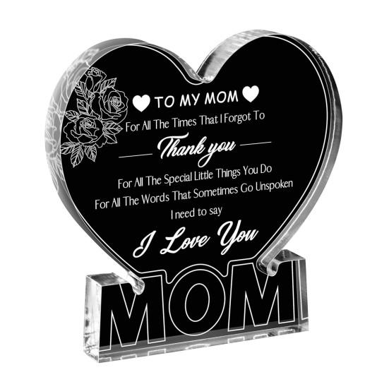 Printed Acrylic Ornament Gifts for Mom Gifts from Daughter or Son Standing Heart or Butterfly Shape Clear Acrylic Sign Mother's Day Gift for Mom