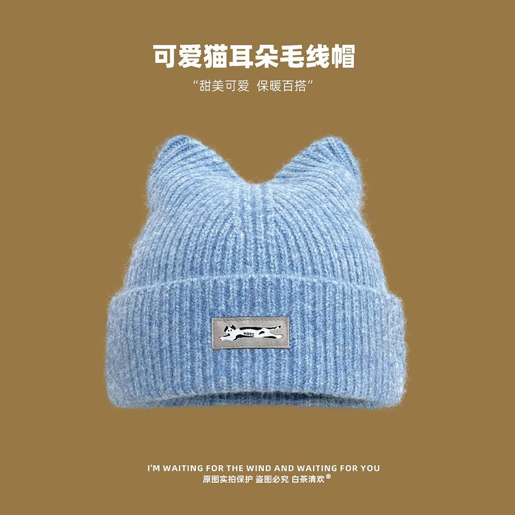 New Japanese Cute Cat Ears Wool Hat Women's Season Warm Versatile Student Puppy Knitted Hat