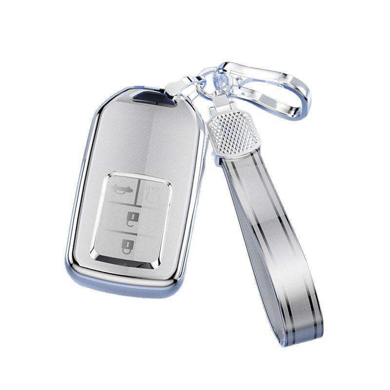 Quicksand Silver 4-Button Key Cover for Honda Accord, Civic, INSPIRE, Lingpai, Haoying, and Guandao with Buckles