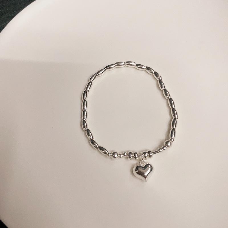 2023 Handmade 925 Sterling Silver Heart & Bead Bracelet for Women