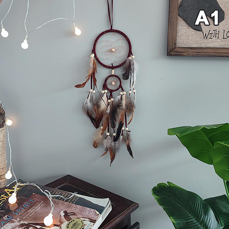 1Pc Indian Dream Catcher With Brown Feathers Wall Hanging Dream Catcher Bedroom Accessories Wind Chime Dream Catcher Home Decor