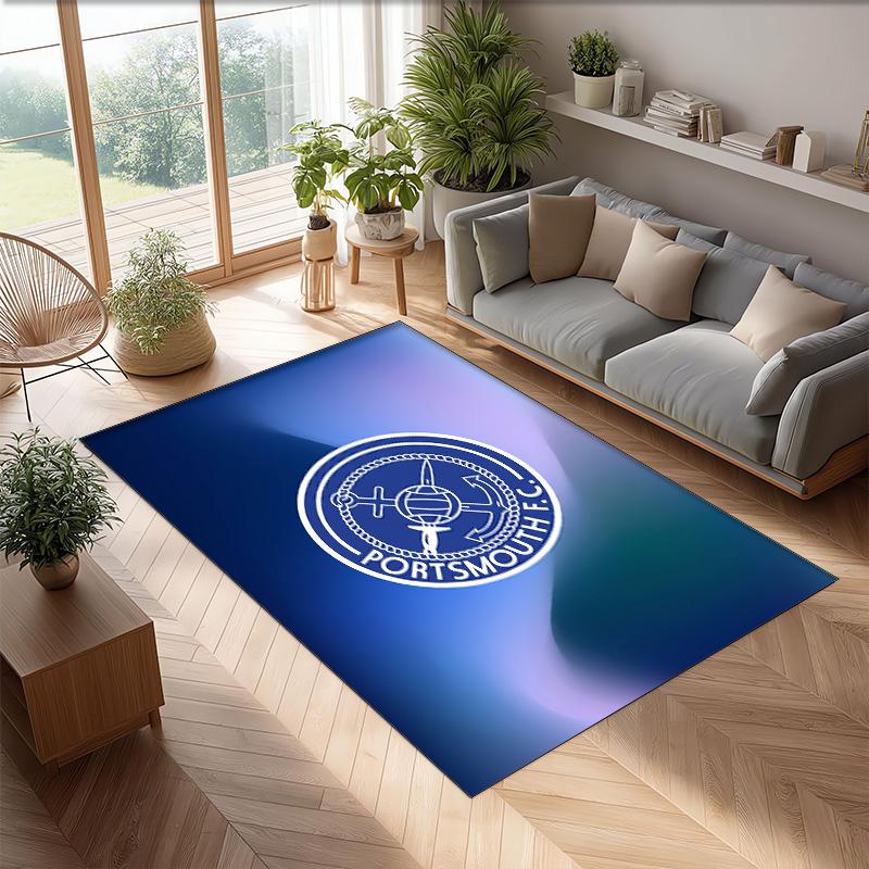 Tappeto Morbido Area Rug con Motivo Calcio Portsmouth FC Antiscivolo Tappeto per Pavimento Interno Tappetino Decorazione Sportiva per Camera da Letto