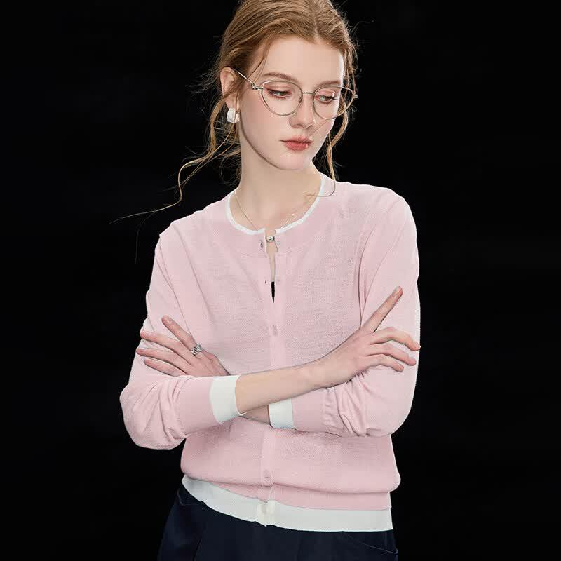 Women s Summer Faux Two-Piece Linen Blend Knit Cardigan M розовый