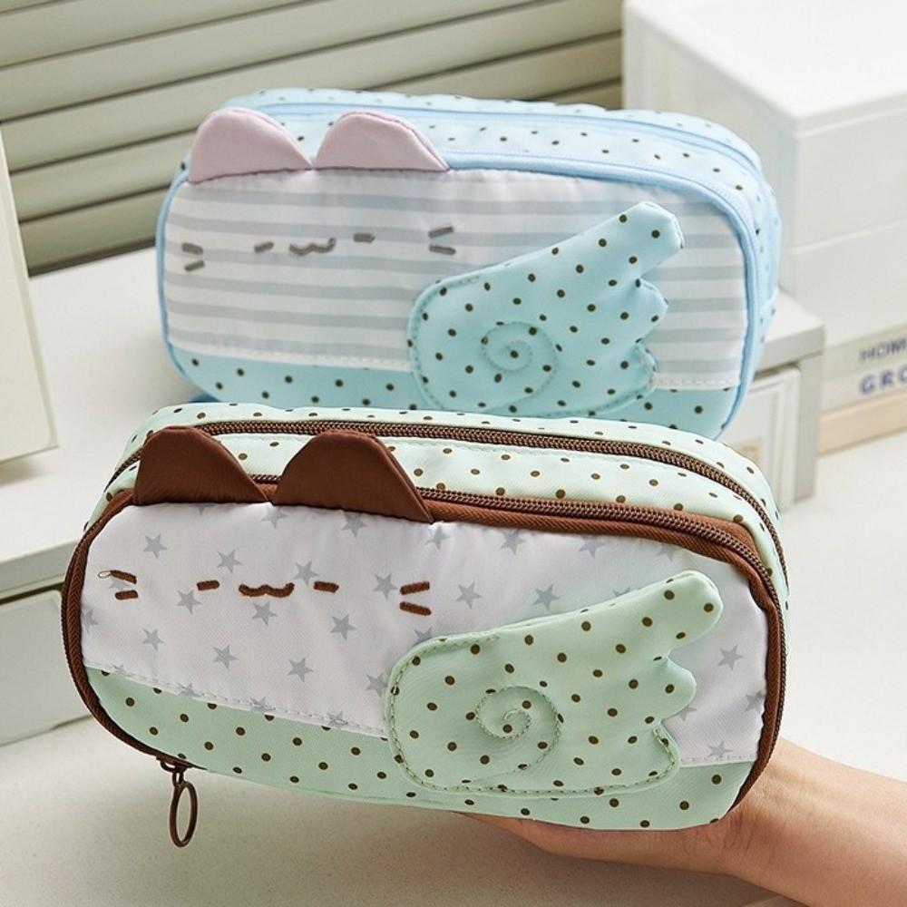 Cat Ear Design Pen Bag Polka Dot Pattern Stationery Bag Korean Style Pencil Pouch  For Students