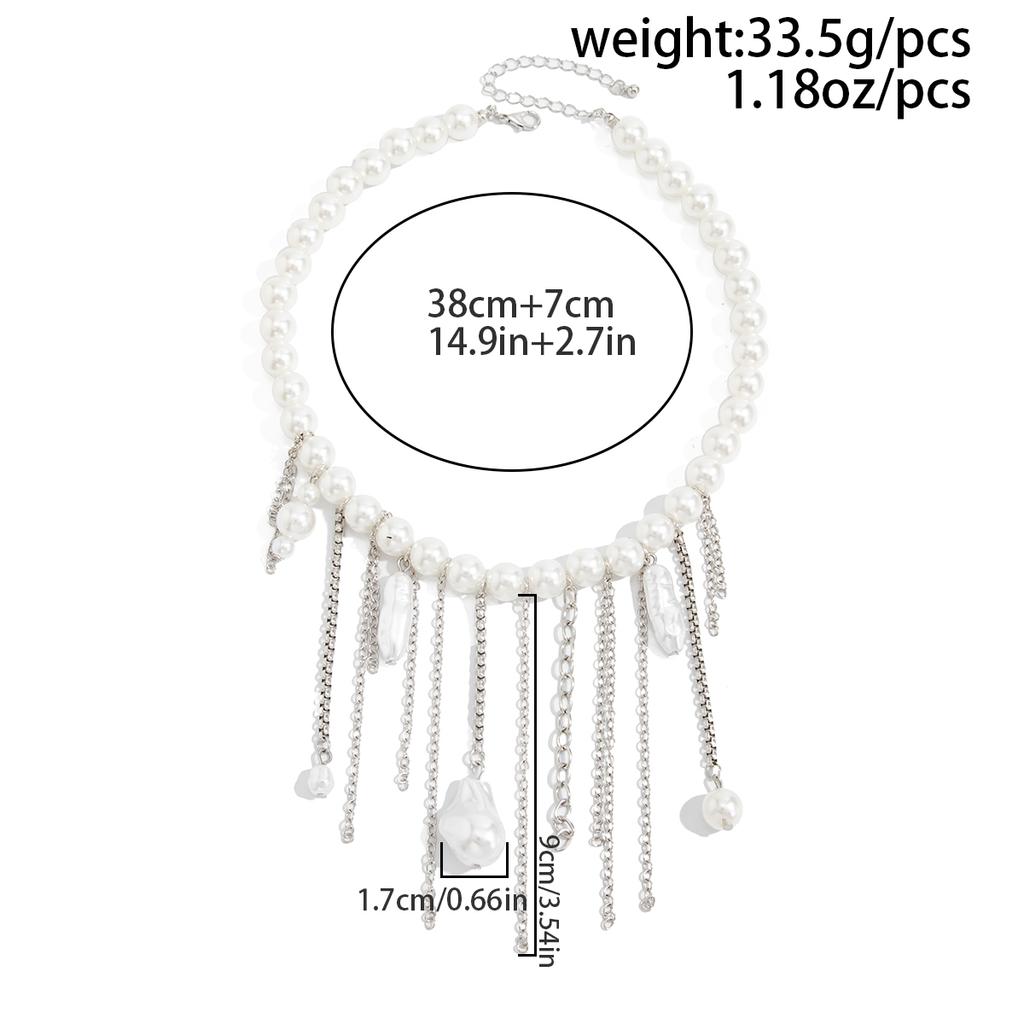 Ingemark Elegant Trendy Imitation Pearls Choker Necklace Women Vintage Silver Color Tassel Pendant Chain Wed Bridal Jewelry Gift