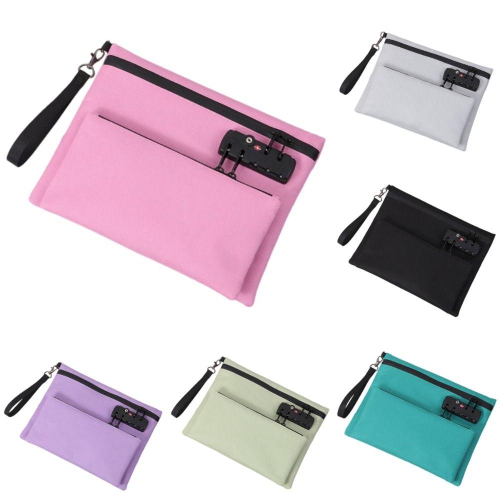 Waterproof Locking File Pouch Password Lock Passport Wallet Document Storage Bag Business Use