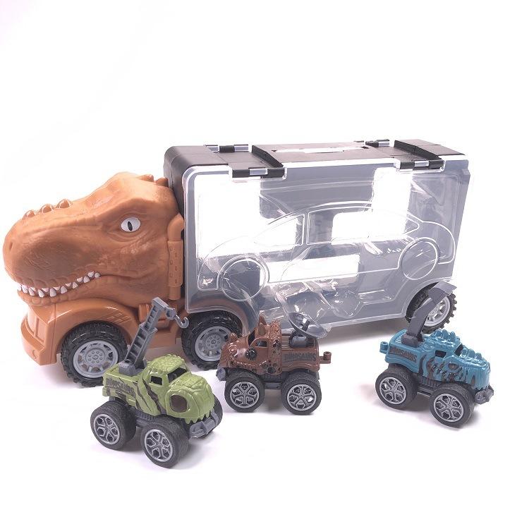 Dinosaur Transport Toy Truck Pull Back Vehicles Dino Container Storage Car Model Lighting Music Boys Children Birthday Gift