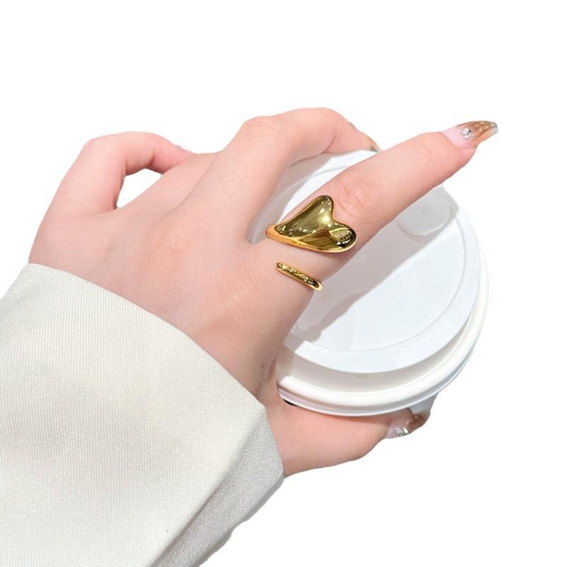 Personality Design Fashion Smooth Heart Winding Rings for Women Cute Romantic Gold Color Stainless Steel Finger Party Jewelry