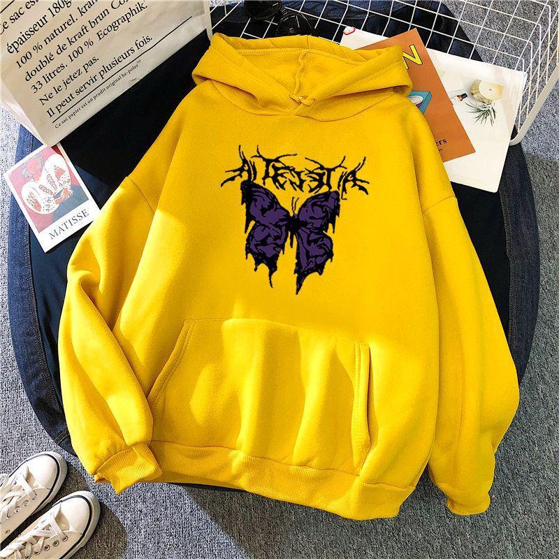 Punk big butterfly sweatshirt Harajuku dark sweater aesthetic fleece hip hop gothic streetwear hoodie