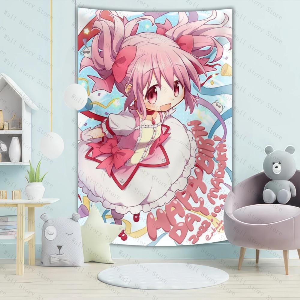 Magische Meisje Madoka Wandkleed Japanse Anime Tijdschriften Kunst Muur Achtergrond Doek Voor Tiener Meisje Slaapkamer Wandkleed Decor Schattig Cadeau