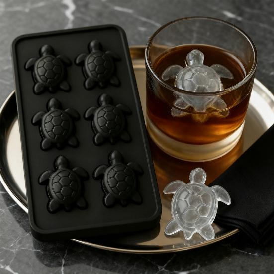 Yousheng Silikonová forma na ledové kostky potravinářské kvality 6 přihrádek Tvar želvy Snadné vyjímání Zásobník na ledové kostky na whisky Dekorativní forma na led na dezerty