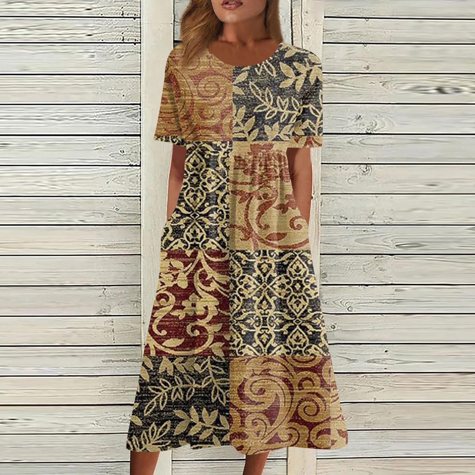 

Жен. Повседневные платья Платья с принтами Летние платья С принтами Плиссированные платья-миди с круглым вырезом Классический Классический На открытом воздухе Повседневные С короткими рукавами Свободные платья XL