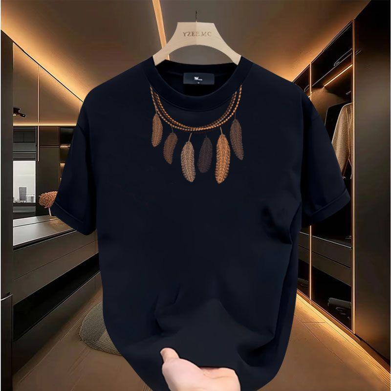 Simple Trendy Brand Men Short-sleeved T-shirt Summer Internet Celebrity Print Loose Round Neck Light Luxury Versatile Trendy