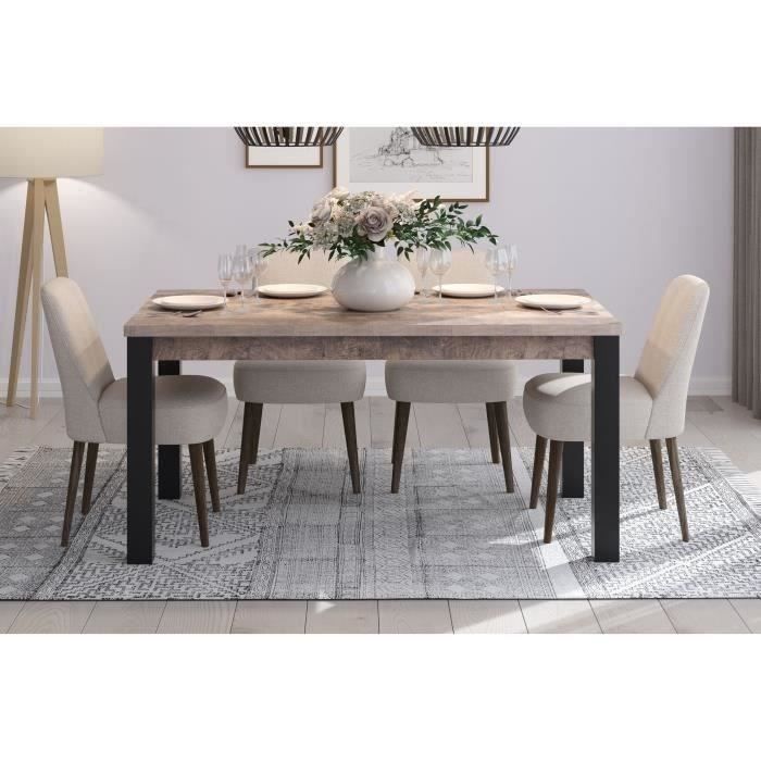 EMILE Fixed Dining Table for 6 People - Tobacco Brown Oak and Matt Black Melamine - L160 X D90 X H77 Cm - TRENDTEAM
