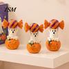 Halloween Party Supplies Ghost Figurine, Cute Sitting on Pumpkin Holding Candy Non Scary Holiday Decor Statue, Spooky Resin Table Ornament for Indoor