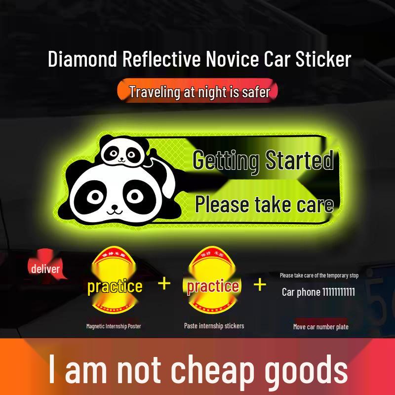Extra Large Magnetic Reflective Car Sticker: Funny 'Novice Female Driver Influencer' Design