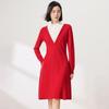 Sanpowa 100% Merino Wool Half-High Collar A-Line Dress