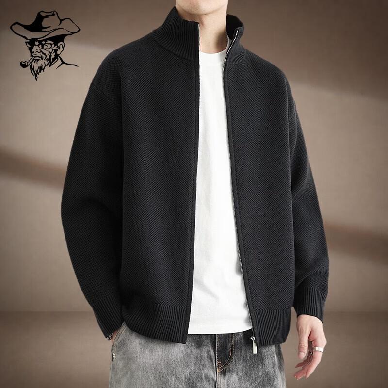 LRT Men's Stand-Collar Zip-Up Knit Cardigan