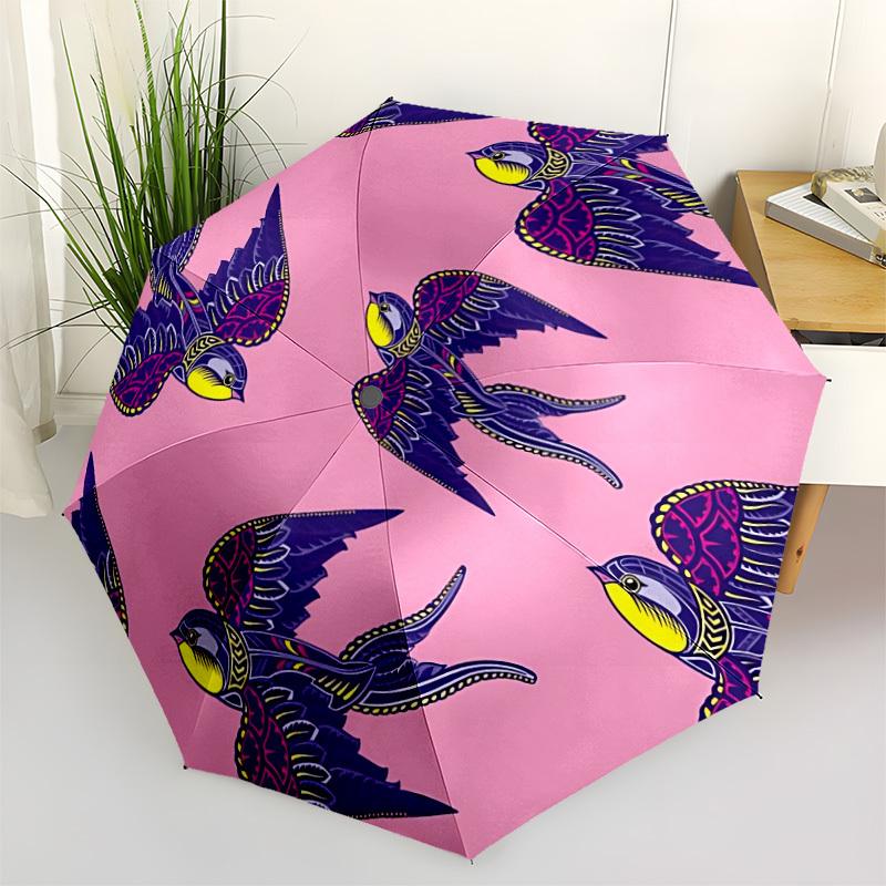 

1pc Swallows Pattern Automatic Opening/Closing Folding Umbrella with 8 Ribs, Plastic Handle, Windproof Portable Sunshade Umbrella yy251222229