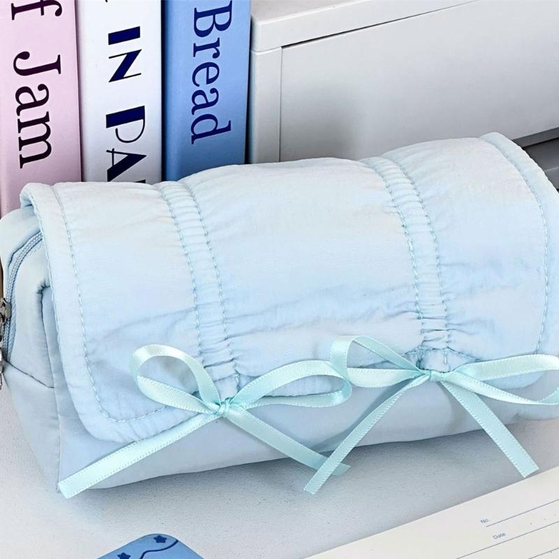 High Capacity Pencil Case Bowknot Pen Pouches Portable Pen Organizers Travel Makeup Storage Bag for Women Girl Student
