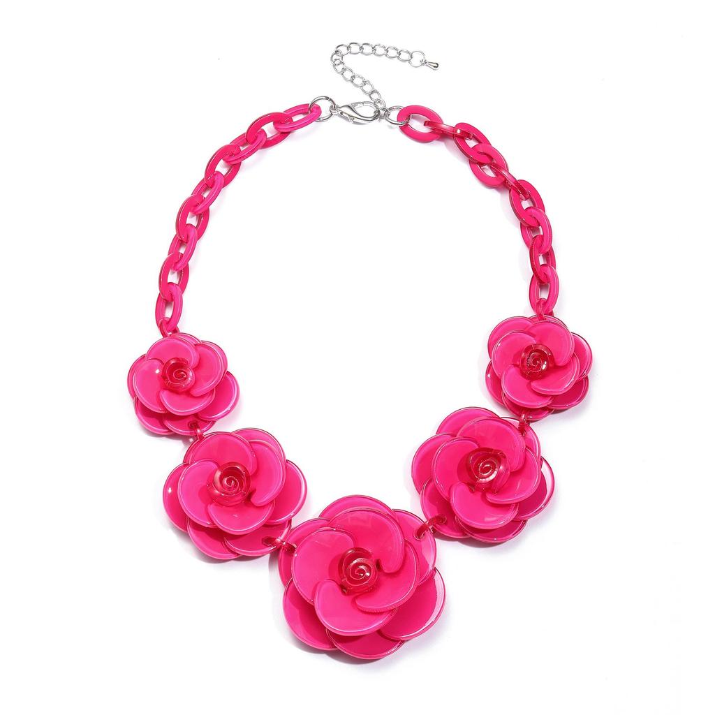 Bohemian Acrylic Flower Necklace - Colorful Rose Sweater Chain