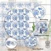Floral Shower Curtain, Vintage Blue Bow Floral Aesthetic Bathroom Decor Curta, Modern Chinoiserie Vintage Peony Shower Curtain Set with Hooks,