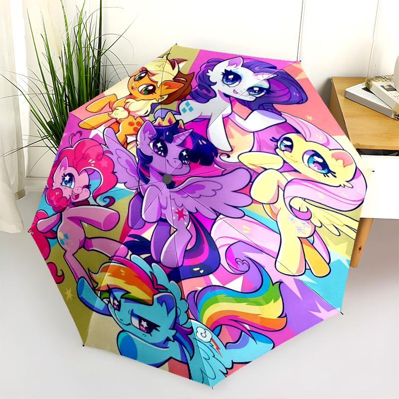 Magic Pony Friendship Shines Folding Umbrella 8 Paraphenoid Bones Suitable For All Seasons Umbrella Outdoor Printing