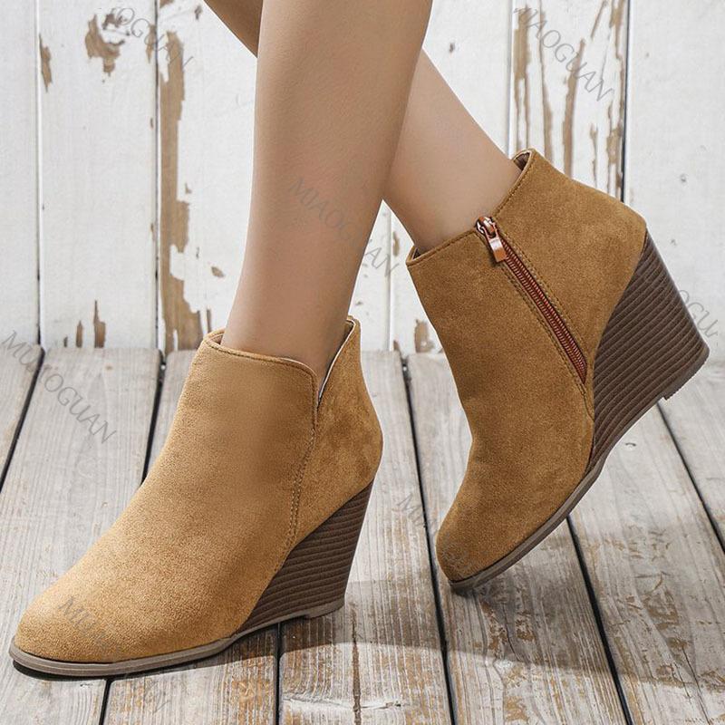 Fashion Boots for Women Pointed Toe Autumn Winter New Women's Shoes Casual Retro Wedge High Heels Ankle Boots Suede Solid Chelsea Botas