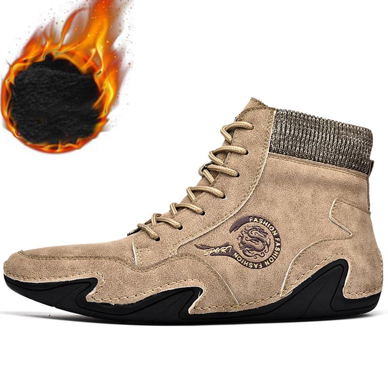 

Зимние мужские повседневные туфли с высоким берцем, ручной работы, искусственный плюш, большой размер, резина, мягкая подошва, для вождения автомобиля, мужские мокасины 46 песочный