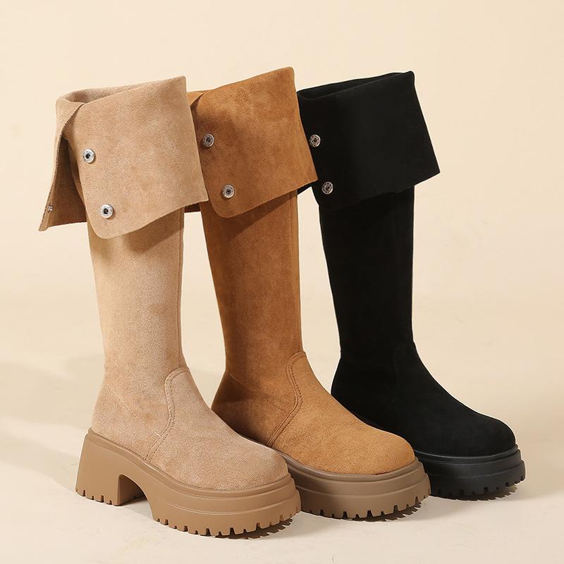 Thick-soled over-the-knee boots women's 2025 autumn and winter new thin suede boots women's long thin boots thick-legged high boots