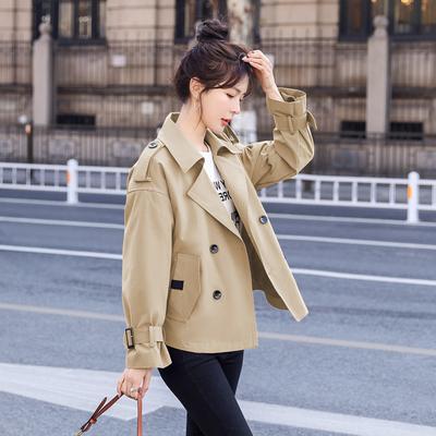Fashion Casual Short Trench Coat Women's Spring New Double-breasted Small Man Design Khaki Jacket Tide
