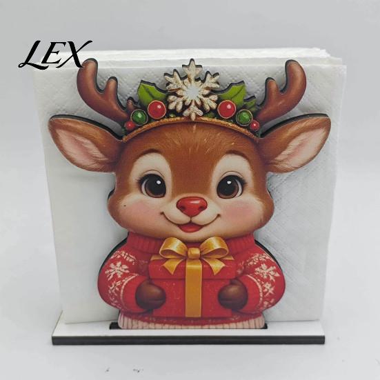 Christmas Kitchen Decor Wooden Napkin Holder, Gingerbread Man And Deer Design, Holiday Party Countertop Organizer Decorative Vertical Paper
