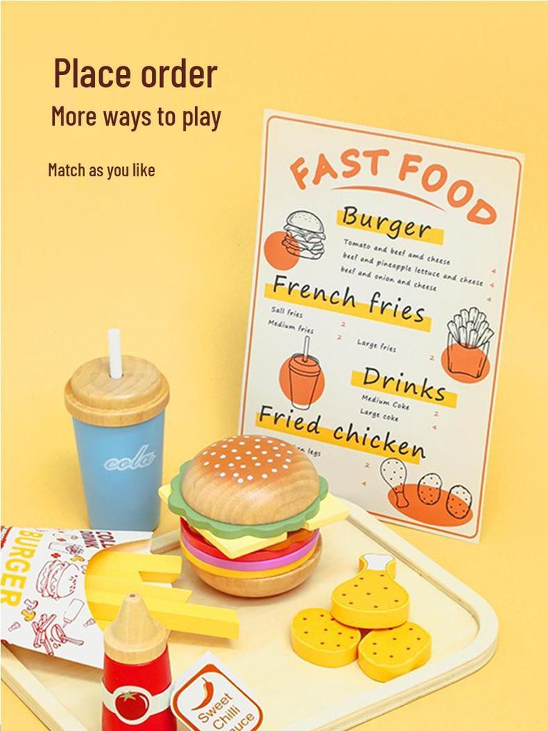 Children's Wooden Play Kitchen Hamburger Set: Educational Toy for Boys and Girls