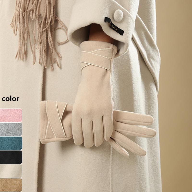 Gloves Women Autumn Winter Keep Warm Solid Simple Cycling Polyester Elegant Windproof Finger Gloves Fashionable Skiing Outdoor