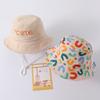 Cute Letter Embroidered Beach Cap Double Sided Children Sun Hat Fisherman Cap  Girls And Boys