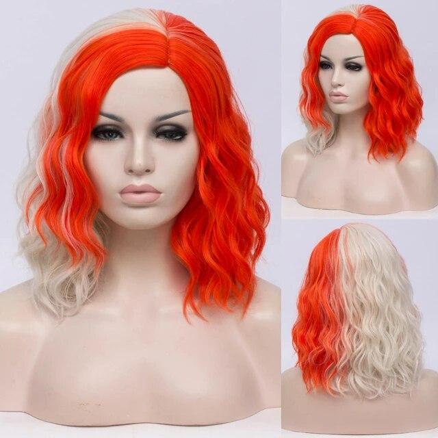 Frau zweifarbig kurze synthetische Perücken Farbverlauf weiß blau gewellt Ombre Haar Perücke für weiße Frauen Cosplay Bob Mittelteil Linie