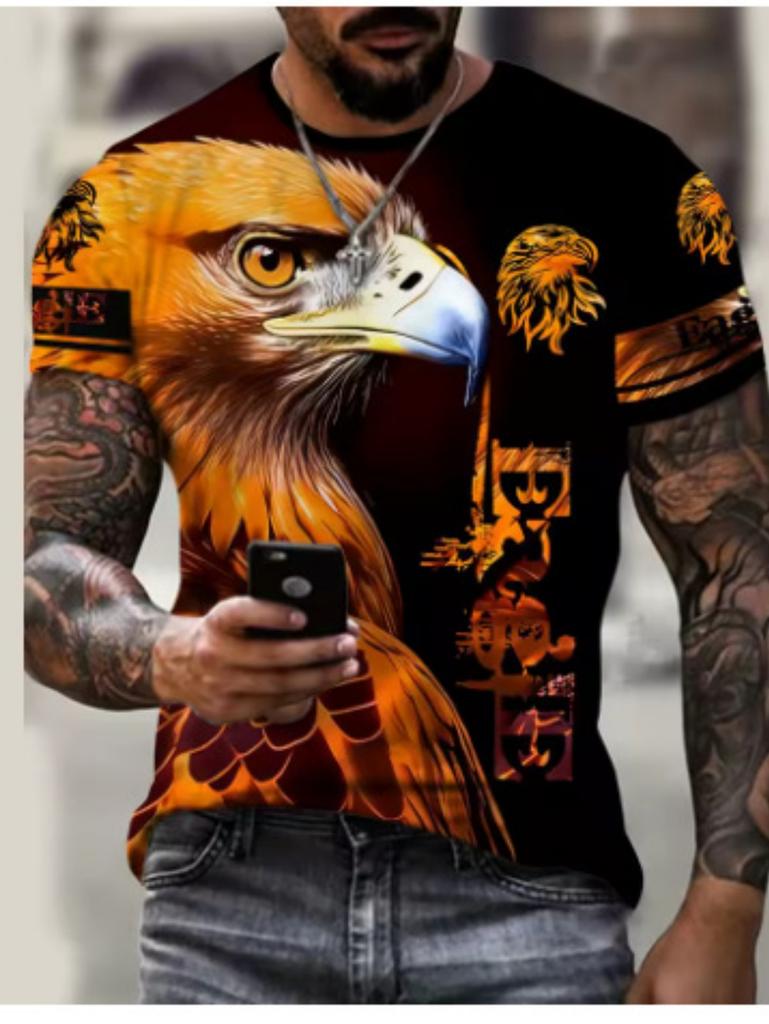 Fashion 3D Eagle Print T Shirt for Men Animal Graphic T-Shirt Casual Loose Round Neck Short Sleeve Tops Summer Men's Clothing