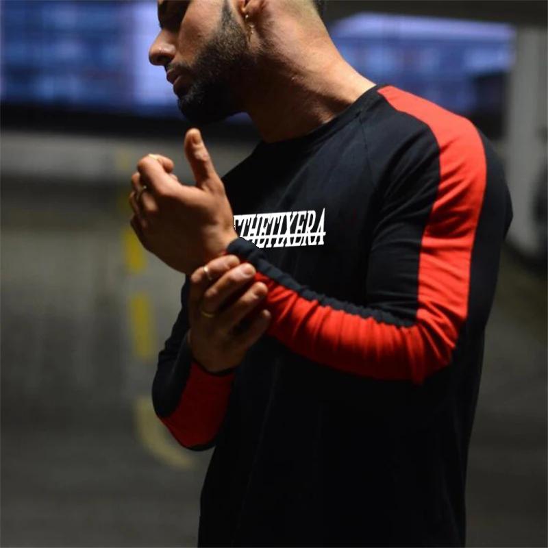 

Мужская хлопковая тренировочная одежда Muscleguys для фитнеса, осенние спортивные футболки с длинными рукавами и графическим принтом с буквенным принтом XXL