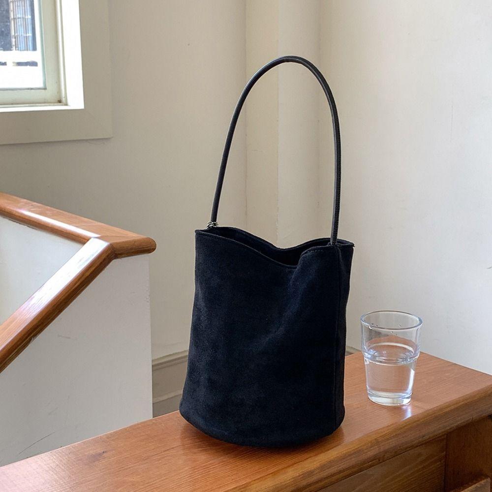 

Гаманець Матова PU шкіра Сумка через плече Однотонна Сумка під пахвину Проста Замшева Сумка-відро Дівчата чорний