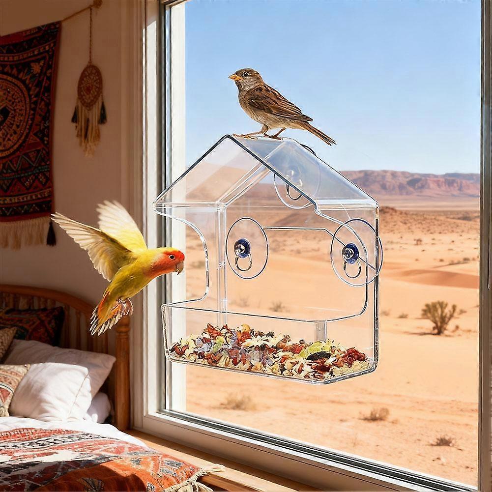 Clear Acrylic Bird Feeder with Strong Suction Cup Easy-Clean, Perfect for Garden