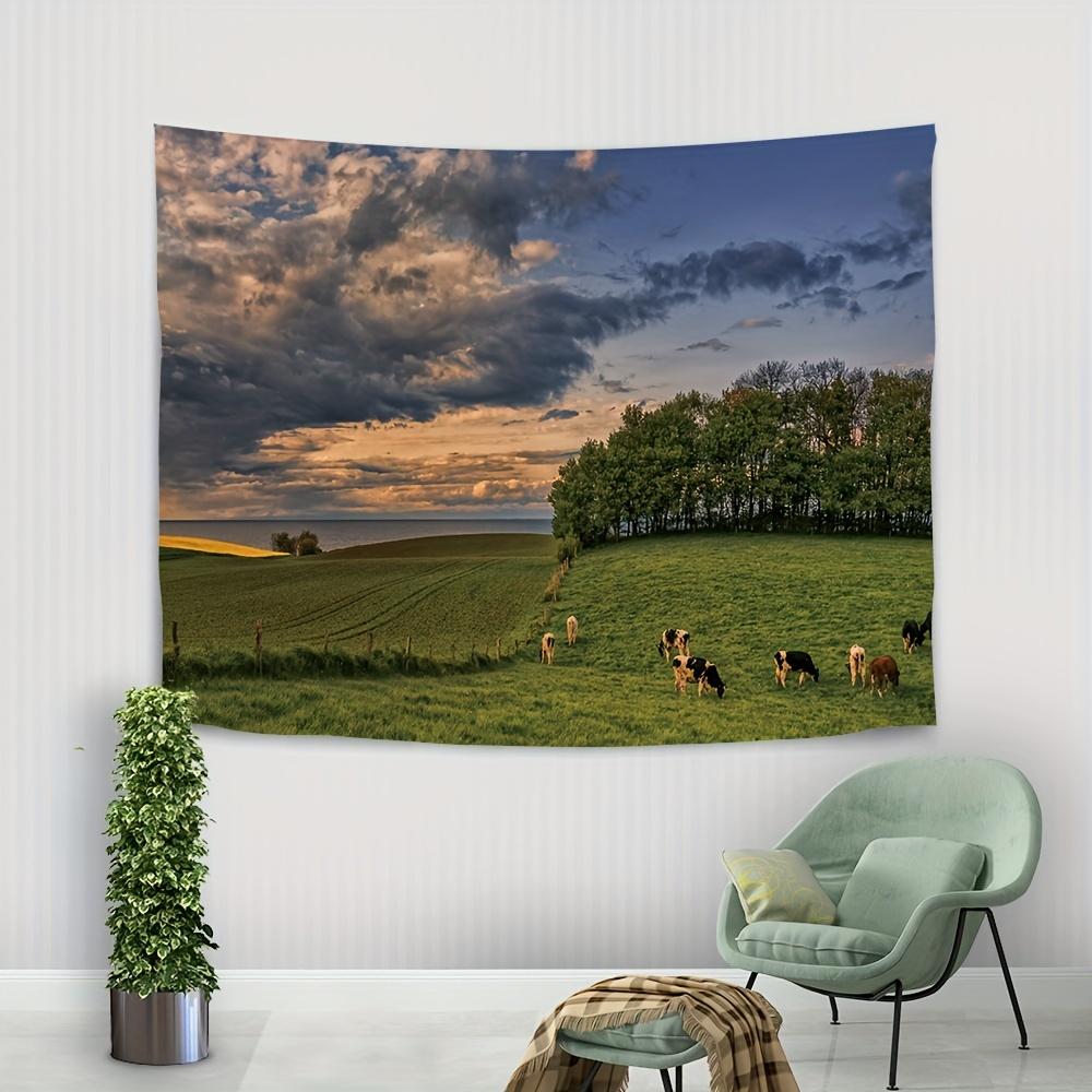 VIKAMA Pastoral Tapestry Clouds and Meadows Living Room Sofa Backdrop Wall Rustic Style Room Warm Home Decor