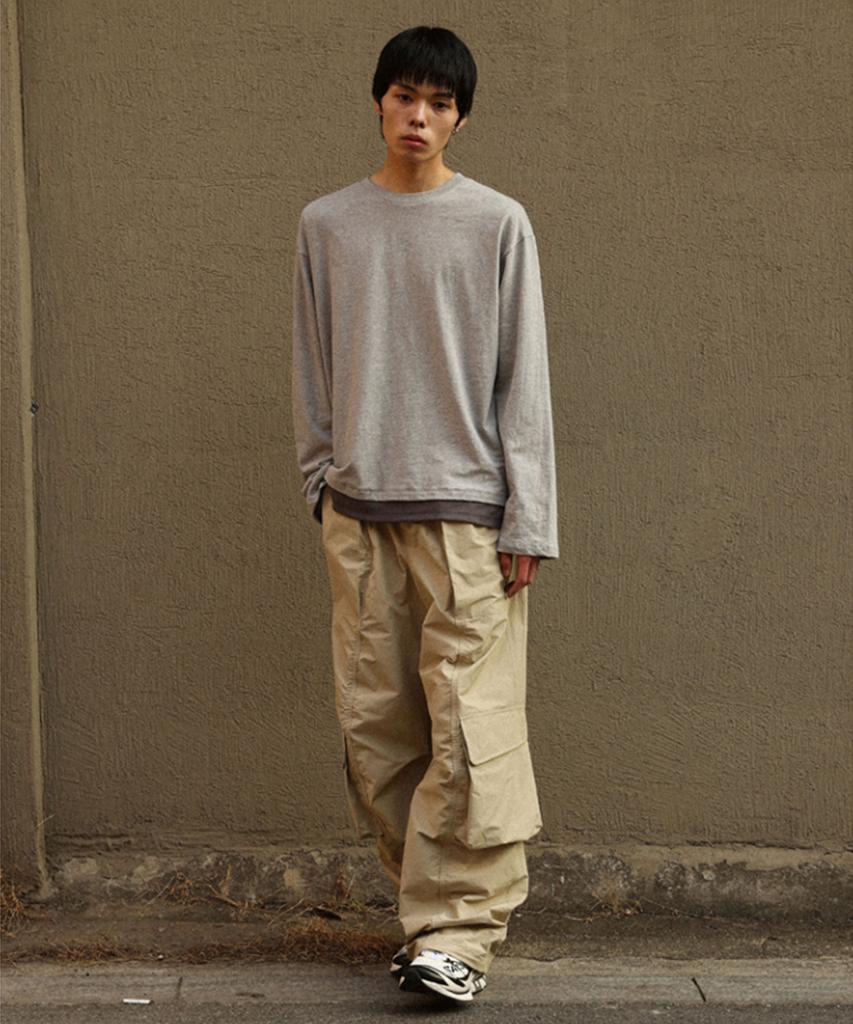 BOUNDARY Multi-Pocket Shirred Nylon Pants [Beige]