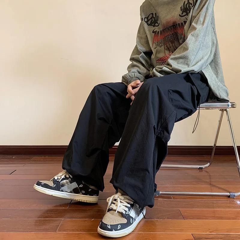 Streetwear Spring Summer Cargo Pants Men Harajuku Casual Men's Pants Elastic Waist Wide Leg Joggers