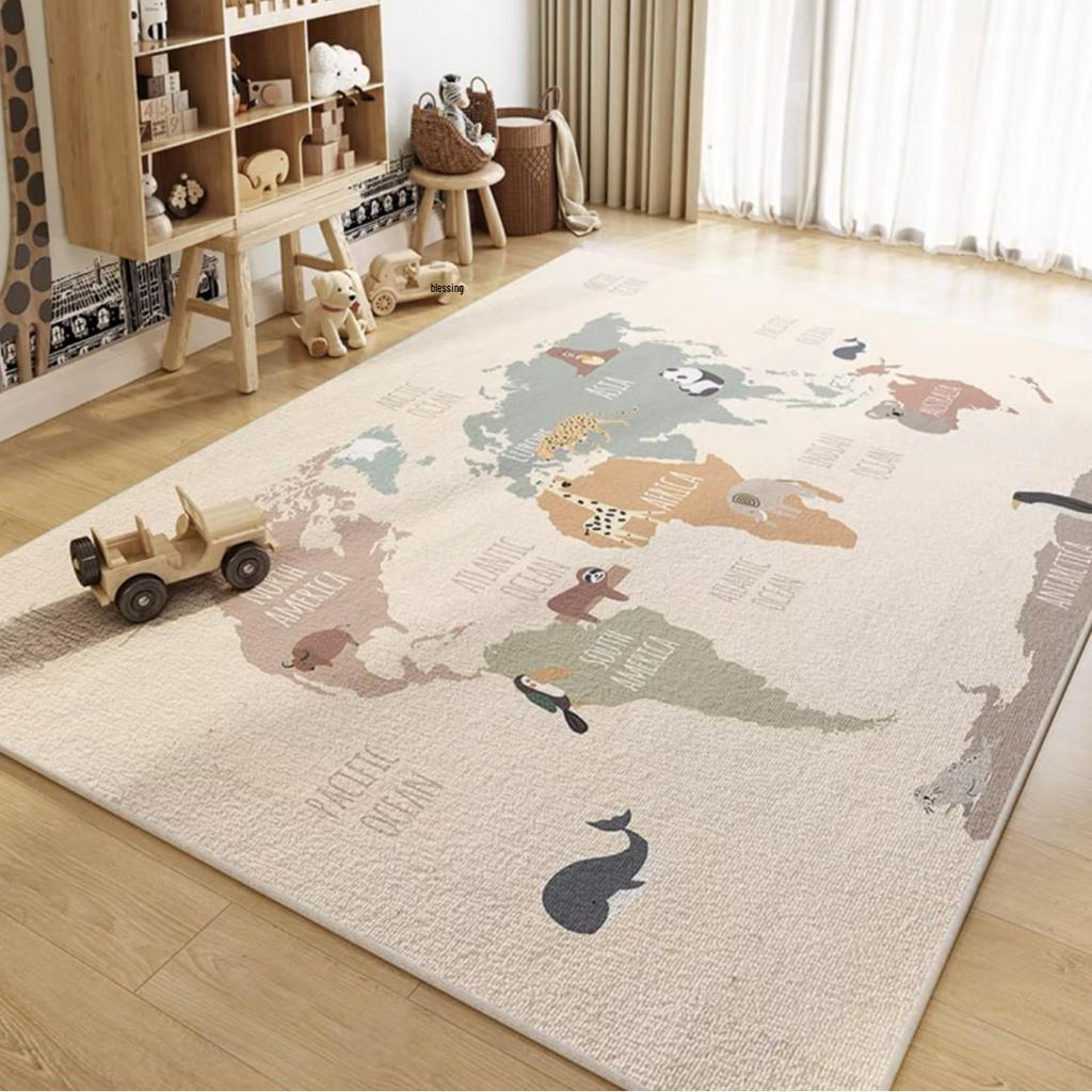 Children's Cartoon Velvet Rug - Absorbent, Non-Slip Floor Mat for Living Room and Bedroom