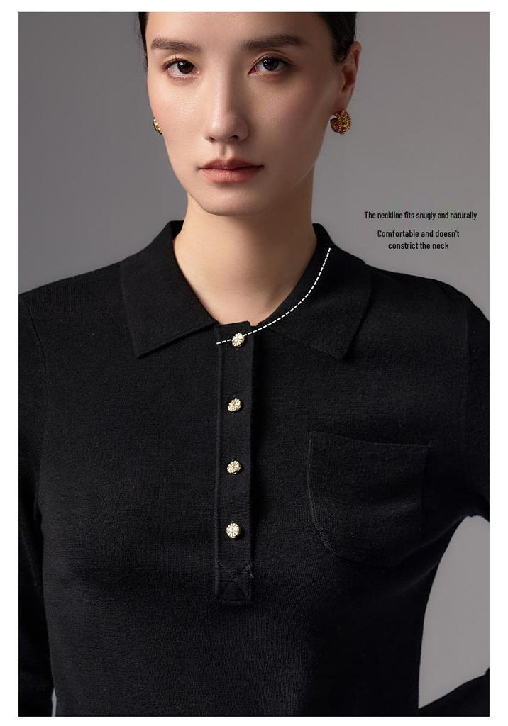 Le Ka Sha 2026 Women's 100% Pure Wool Polo Collar Long Sleeve Knit Pullover