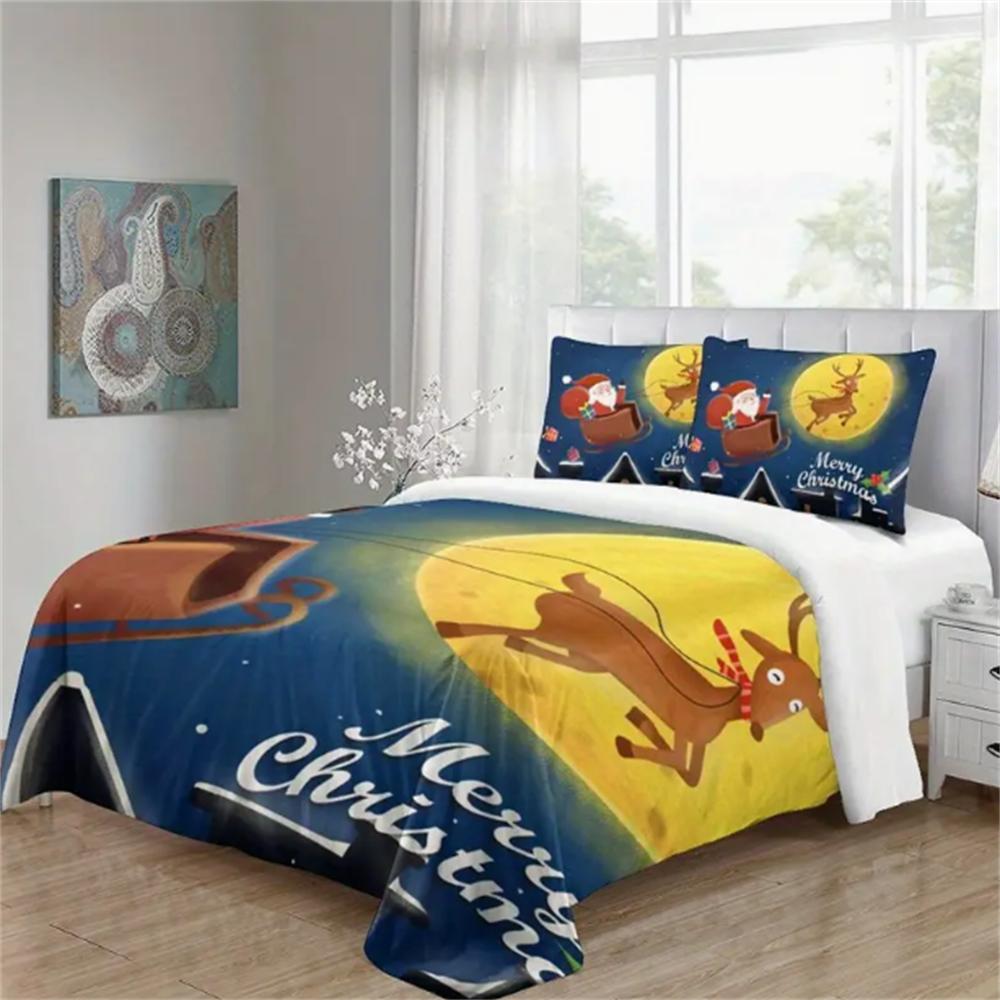 3D Digital Print Bedding Set 2/3-Piece Christmas Theme Duvet Cover Breathable Polyester Fabric Machine Washable Zipper Closure