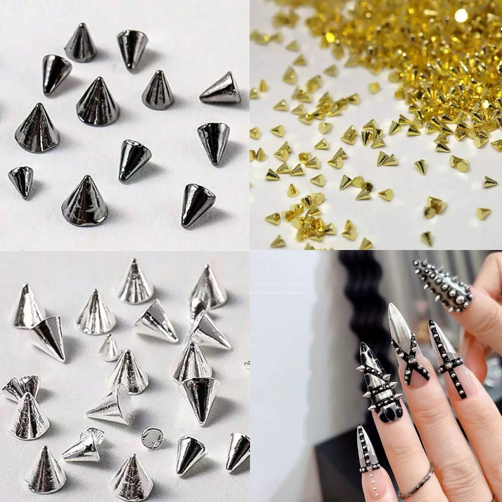 Punk Style Alloy Rivet Nail Art Decorations 3D Pointed Cone Large Medium Small Nail Decorations DIY Accessories